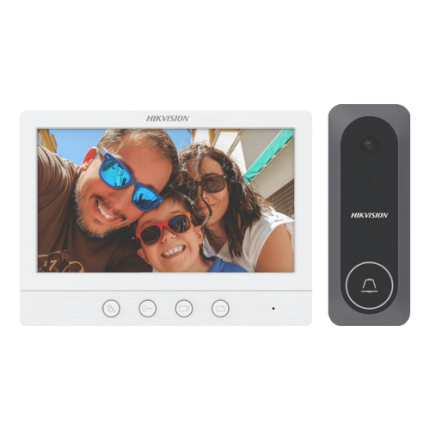 Kit videointerfon analogic, ecran 7inch, IR, conectare 4 fire pentru 1 familie - HikVision-DS-KIS212