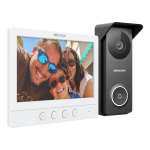 Kit videointerfon 4 fire 1 familie cu unitate exterioara aparenta si ecran interior 7 inch - HikVision DS-KIS213(B)