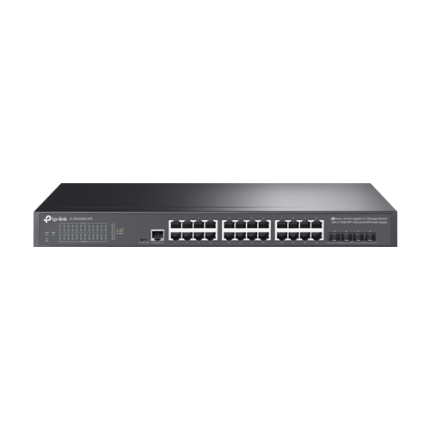 Switch L2+, 24 x RJ45 1G, 4 x SFP+ 10G, Alimentare Baterie 12V, Management - TP-Link