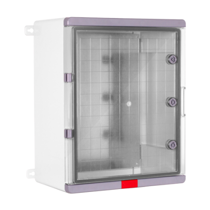 Cutie distributie IP67 din ABS gri, usa transparenta, placa metalica, 400x500x240 mm