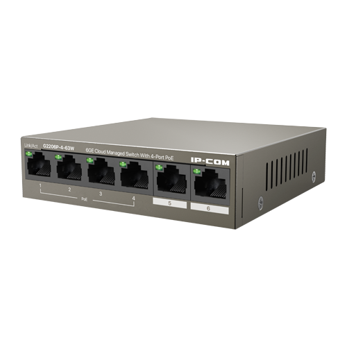 img13889large Switch 4 porturi Gigabit PoE+, 2 porturi RJ45 Gigabit, 58W, Management - IP-COM G2206P-4-63W - imagine 1