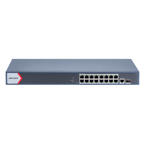 img14207large Switch 16 porturi PoE Gigabit, 1 porturi RJ45 Gigabit, 1 port SFP Gigabit, Smart Management - HIKVISION DS-3E1518P-EI - imagine 1