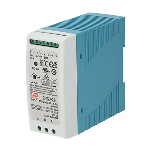 img16603large Sursa in comutatie cu back-up, 13.8V / 2.8A, monitorizare, sina DIN - MEAN WELL DRC-60A - imagine 1