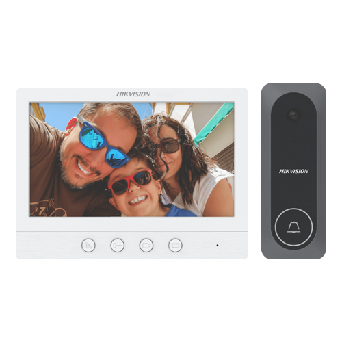 img19831large Kit videointerfon analogic, ecran 7', conectare 4 fire pentru 1 familie, IR - HIKVISION DS-KIS212 - imagine 1