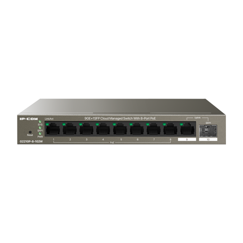 img20175large Switch 8 porturi PoE Gigabit, uplink 1 x RJ45 + 1 x SFP Gigabit, 92W, Cloud Management - IP-COM G2210P-8-102W - imagine 1