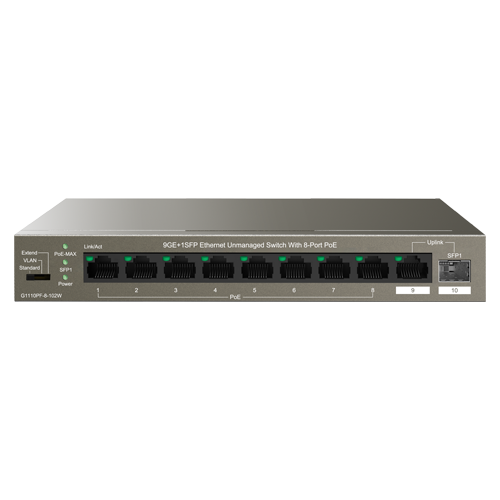 img21624large Switch 8 porturi Gigabit PoE, 1 x RJ45 Gigabit Uplink, 1 x SFP Gigabit Uplink - IP-COM G1110PF-8-102W - imagine 1