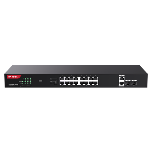 img21640large Switch 16 porturi Gigabit PoE, 2 x RJ45 Gigabit Uplink, 2 x SFP Gigabit, 1U - IP-COM G1120P-16-250W - imagine 1