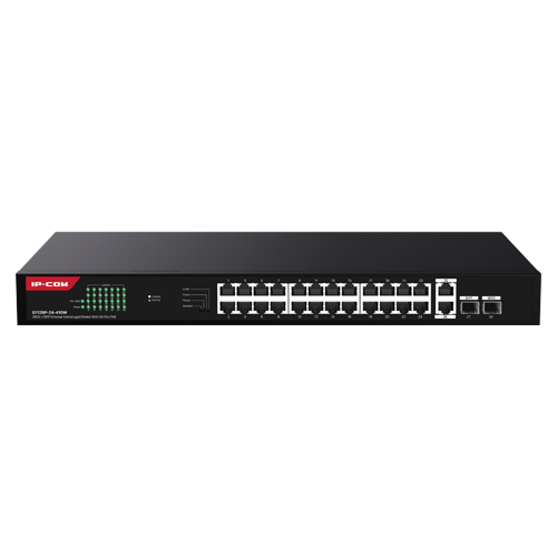 img21652large Switch 24 porturi Gigabit PoE, 2 x RJ45 Uplink Gigabit, 2 x SFP Gigabit, 1U - IP-COM G1128P-24-410W - imagine 1
