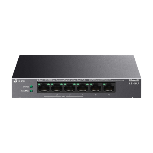 img31955large Switch LiteWave, 4 x RJ45 10/100 Mbps PoE, 2 x RJ45 10/100 Mbps, Buget PoE 41W, Unmanaged - TP-Link LS106LP - imagine 1