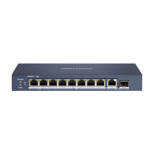 img32883large Switch 8 porturi Hi-PoE, 1 x RJ45 Gigabit Uplink, 1 x SFP Gigabit - HIKVISION DS-3E0510HP-E - imagine 1
