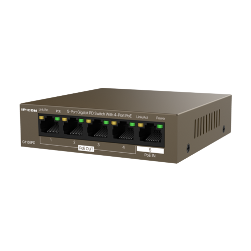 img39121large Switch 4 x RJ45 1G PoE Out 802.3af, 1 x RJ45 1G PoE IN, Unmanaged - IP-COM G1105PD - imagine 1