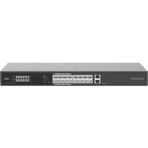 img8219large Switch 16 porturi PoE 100Mbps, uplink 2 x Gigabit RJ45 1 x SFP combo - UNV NSW2020-16T1GT1GC-POE-IN - imagine 1