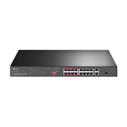 img31188large Switch 16 x RJ45 10/100 Mbps PoE, 2 x RJ45 1G, 1 x combo SFP 1G, Buget PoE 150W, Unmanaged - TP-Link TL-SL1218P - imagine 1